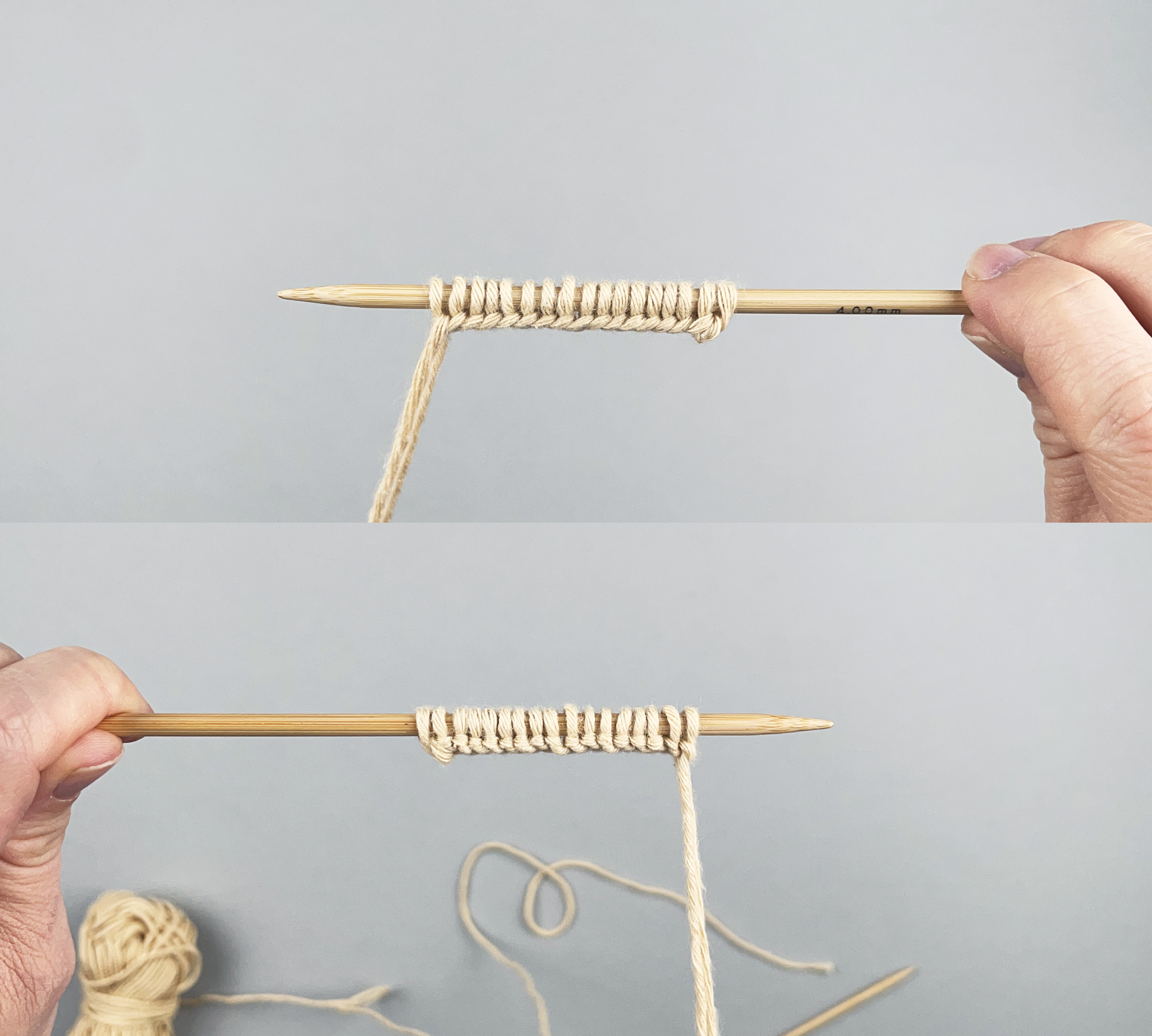 eine Stricknadel mit angeschlagenem Kreuzanschlag